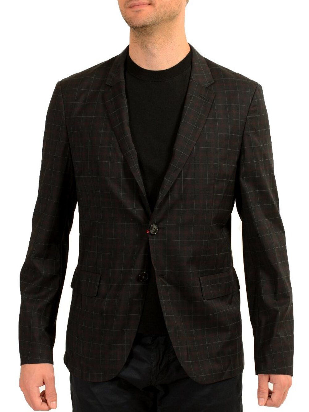 Hugo Boss Men's "Aero192F1" Extra Slim Fit Plaid 100% Wool Blazer US 38R IT 48R
